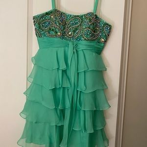 Sherri Hill seafoam green mini dress